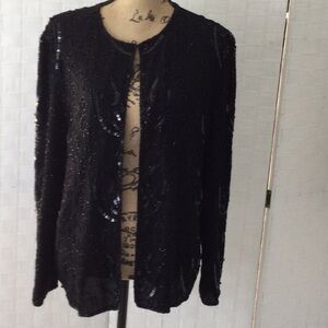 Woman’s Vintage J.M.C. Sequin Jacket size L open front hook and eye by neck #568